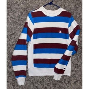 Champion Reverse Weave Striped Sweatshirt Mens Small Cotton Poly Blend